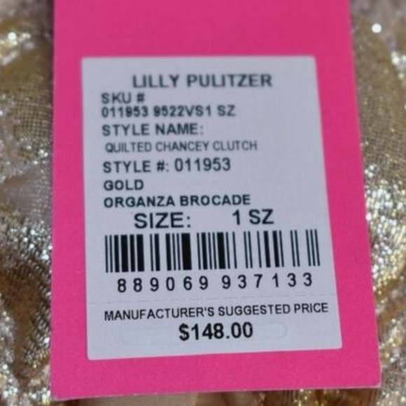 Lilly Pulitzer, New with Tag, Chancey Gold Quilted Clutch with optional strap - Picture 10 of 12